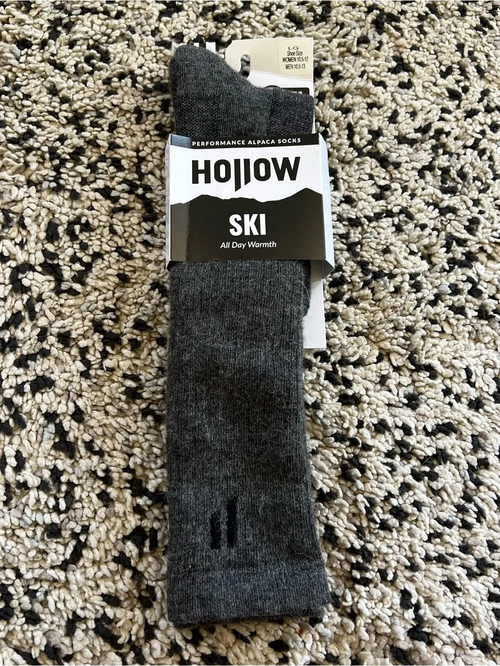 Hollow Alpaca Ski Socks All Day Warmth Grey Size Large